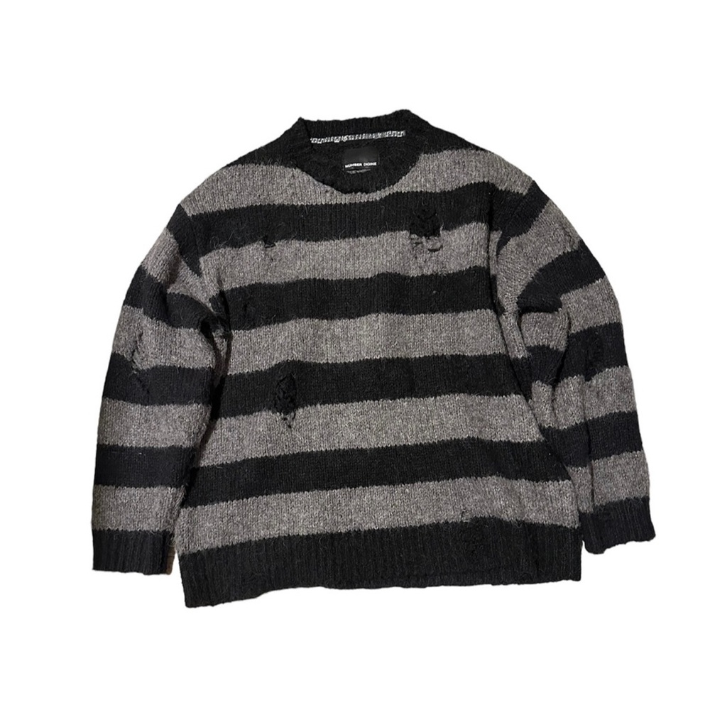 Number (N)ine grey distressed striped loose knit sweater
